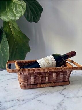 Vintage Wicker Wine Basket with Handles
